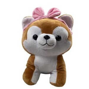 Microwavable Plush Dog Heating Pad Stuffed Animal Pink Bow Heat Pack